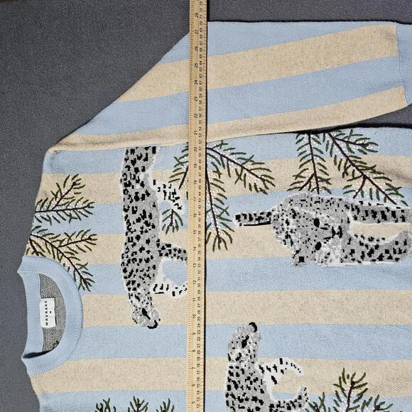 MAVRANS Men's Sweater RARE M Blue Beige Striped Leopard Print Knit Pullover Cat - Picture 7 of 14